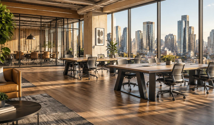 Bright office lounge and workspace for teams